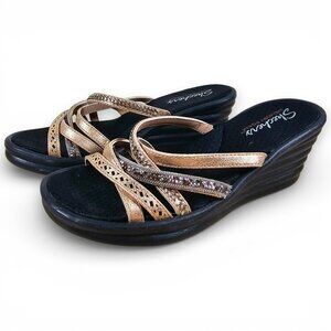 Skechers Rumbler Wave New Lassie Womens Wedge Sandals Metallic Strappy Size 8